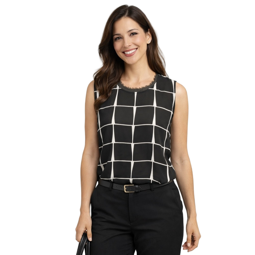 Who What Wear Window Pane Check Sheer Blouse